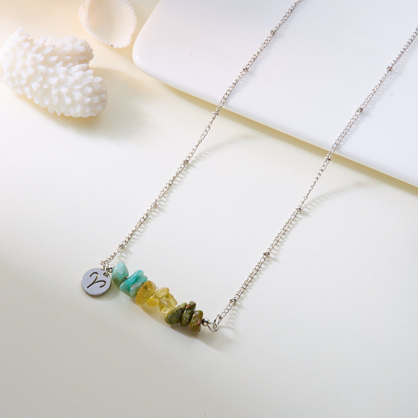 Natural Stone Zodiac Pendant Necklace
