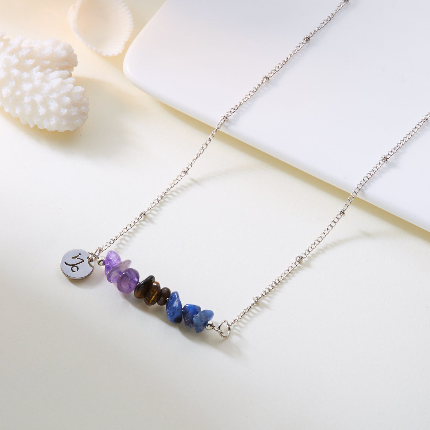 Natural Stone Zodiac Pendant Necklace
