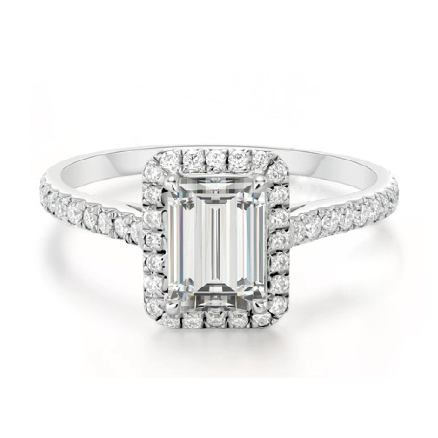 18K Gold Emerald Cut Halo Diamond Ring