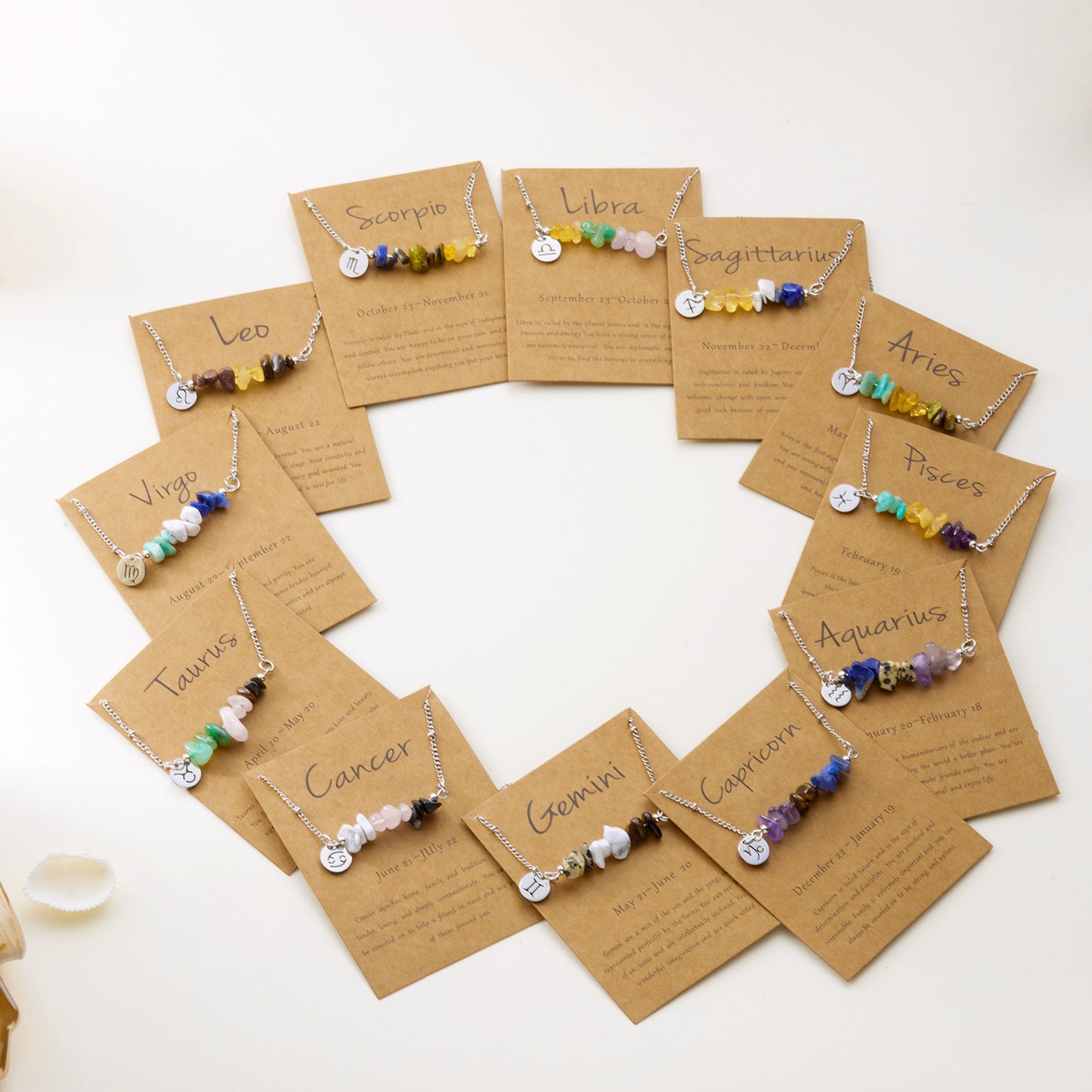 Natural Stone Zodiac Pendant Necklace