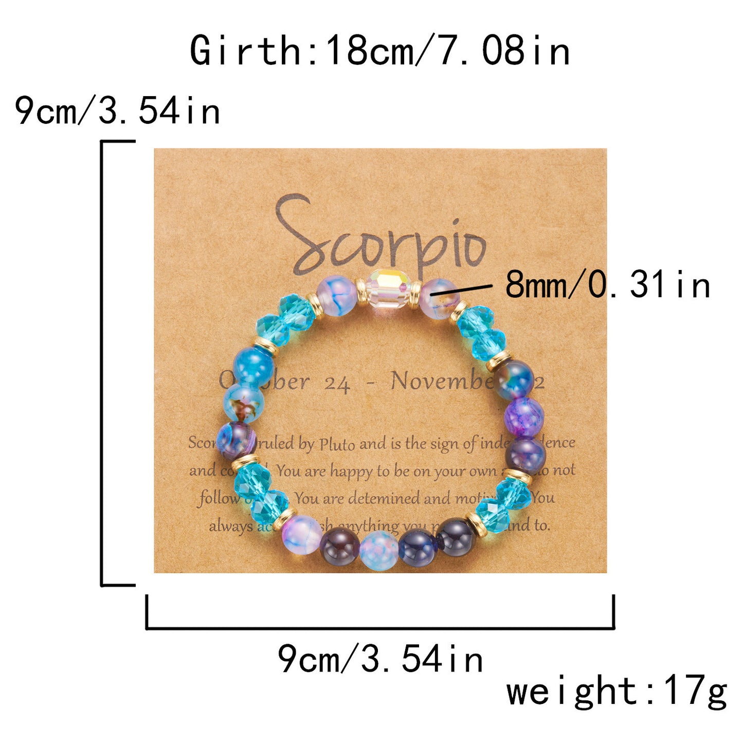 Bracelet en cristal de pierre de couleur du zodiaque