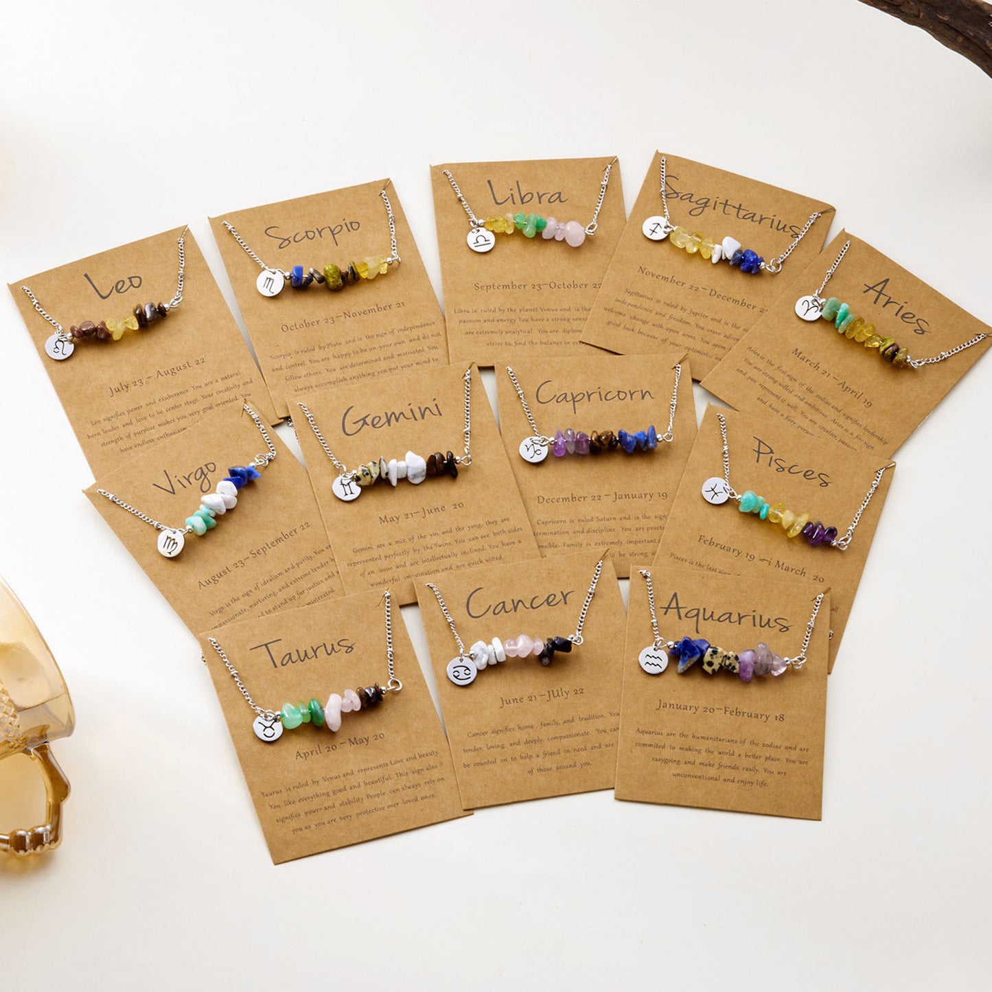 Natural Stone  Zodiac Pendant Necklace