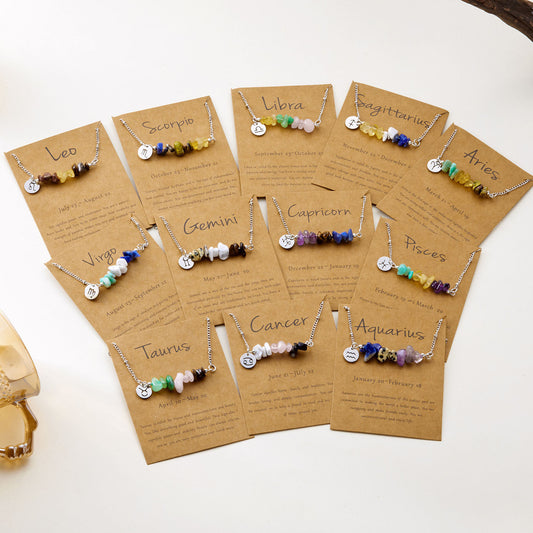 Natural Stone  Zodiac Pendant Necklace